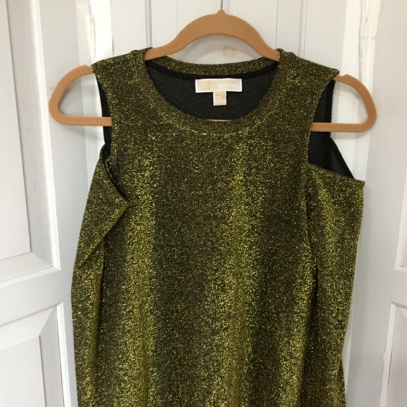 MICHAEL Michael Kors Metallic Green-Gold Cold Shoulder Tunic - Picture 3 of 15